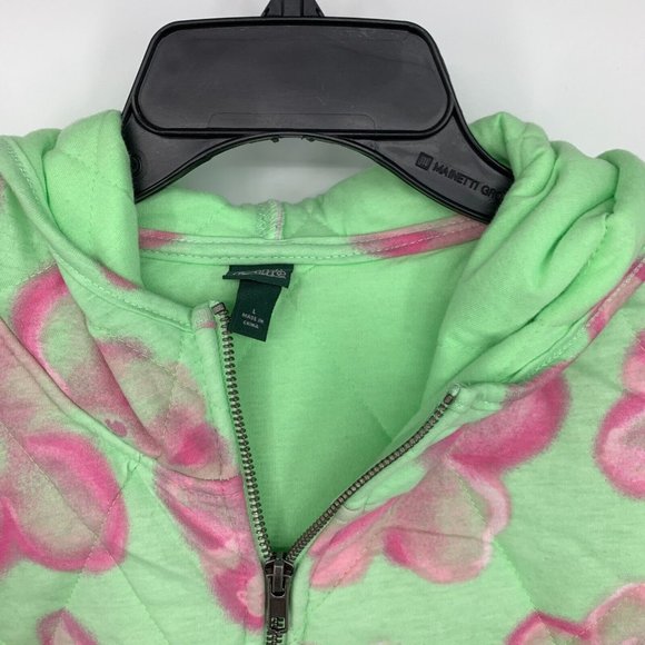 Wild Fable Jacket Hooded Quilted Green Pink Floral Full Zip - Picture 6 of 12